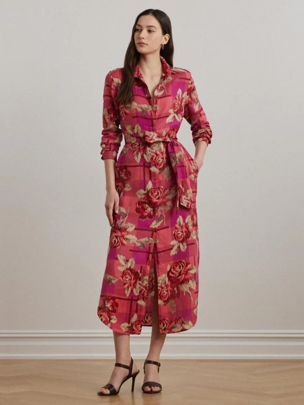 Lauren Ralph Lauren Floral Checked Linen Shirtdress - Picture 8 of 8